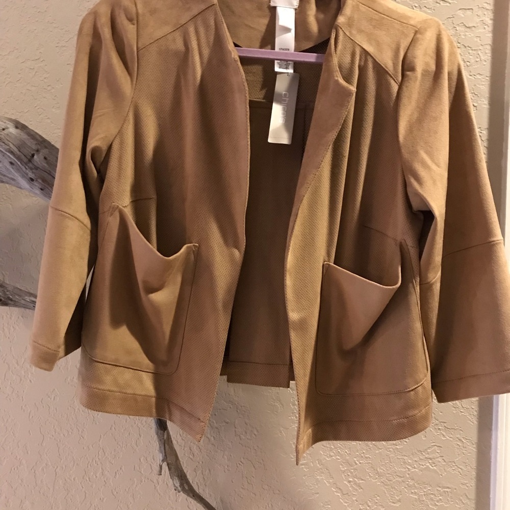 Chico's Faux Suede Cropped Jacket -Tan NWT